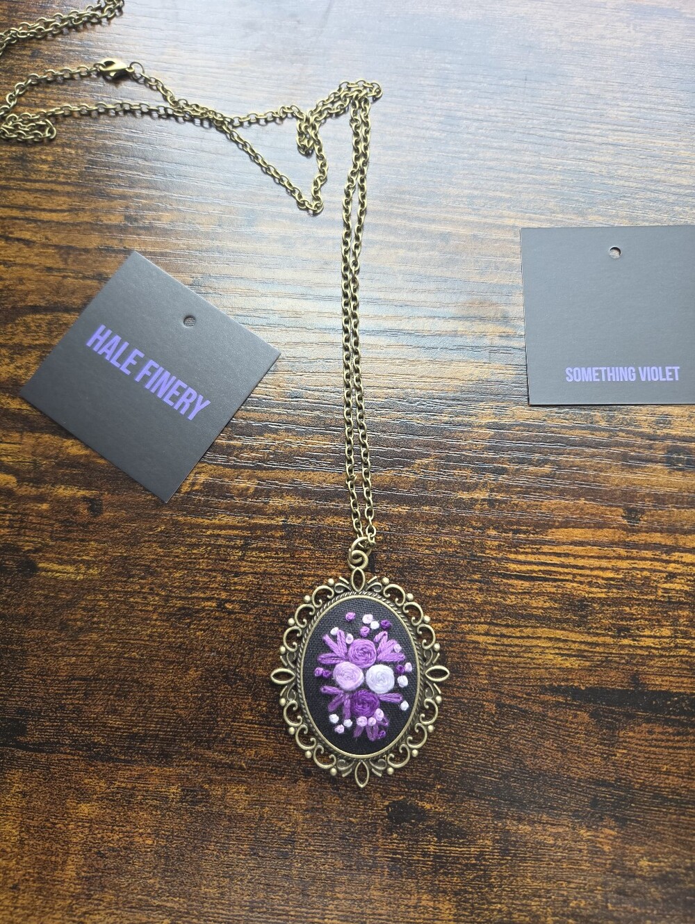 Something Violet | Hand Embroidered Pendant Necklace | Hale Finery